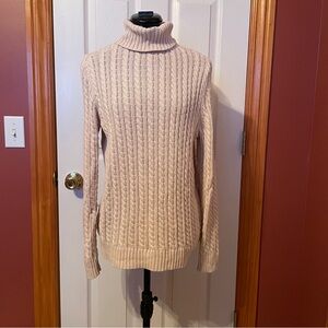 Women's Beige Cable Knit Turtleneck Sweater